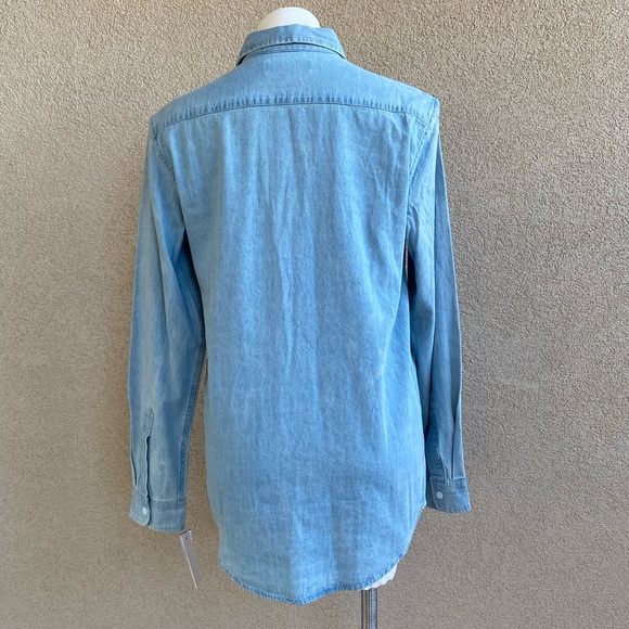 Boyfriend Chambray Button Down Patch Denim Shirt - Picture 8 of 9